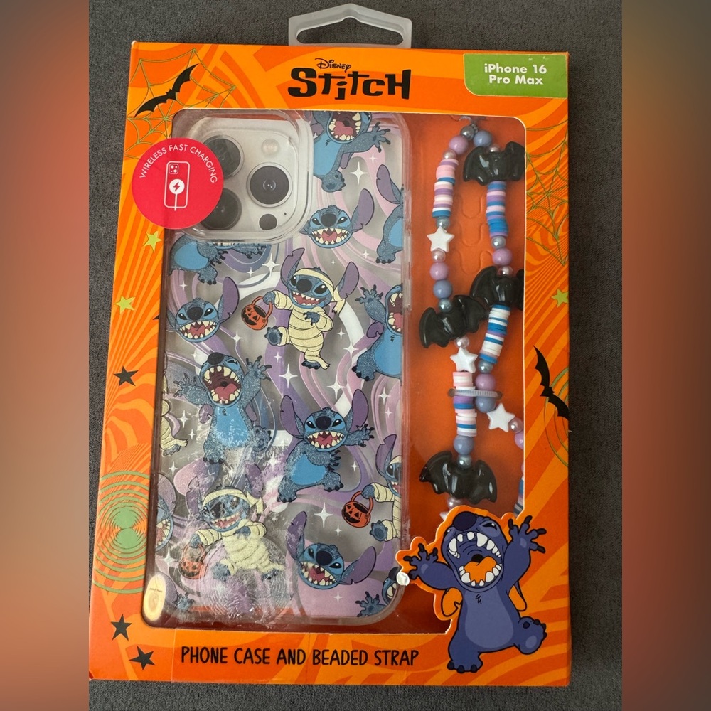 Disney Stitch Halloween iPhone 16 Pro Max Case with Beaded Strap NWT